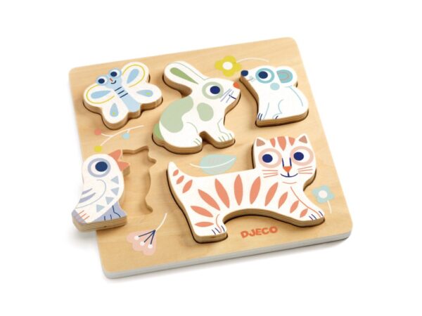 DJECO Pastelová mláďátka vkládací dřevěné puzzle