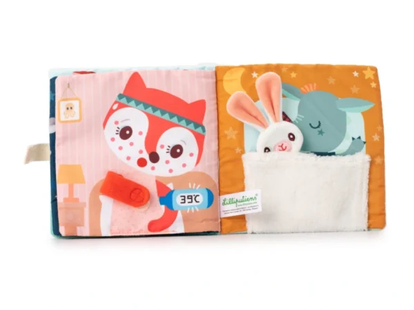 LILLI 83492 lilliputiens textilni knizka s aktivitami dracek joe a jeho muchlacek 6