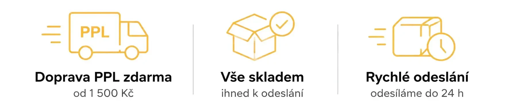 Doprava PPL zdarma od 1 500 Kč, vše skladem, rychlé odeslání do 24 hodin
