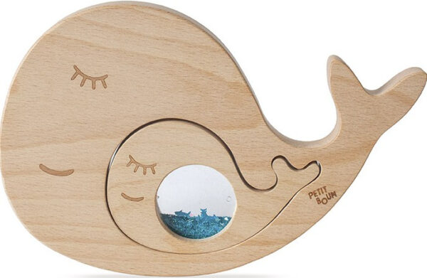Petit Boum Wooden Whale with Baby Sensory Puzzle 2