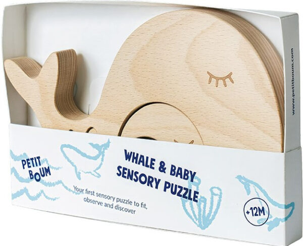 Petit Boum Wooden Whale with Baby Sensory Puzzle 3